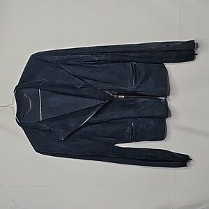 Elie Tahari  blue 100% lamb suede zipper wrists full zip warm jacket sz Medium
